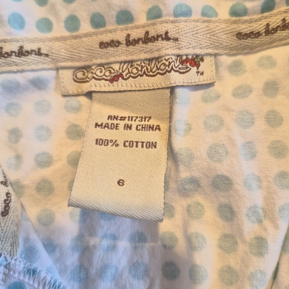 Coco Bonbons girls size 6 white with mint green dots, flower buttons, VGUC - Picture 5 of 7
